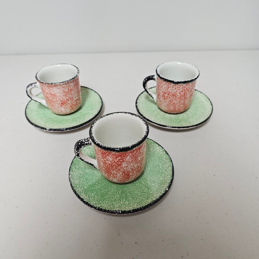 Studio Nova  BF071 Handpainted Vintage Pottery Cup and Saucer - set of 3
